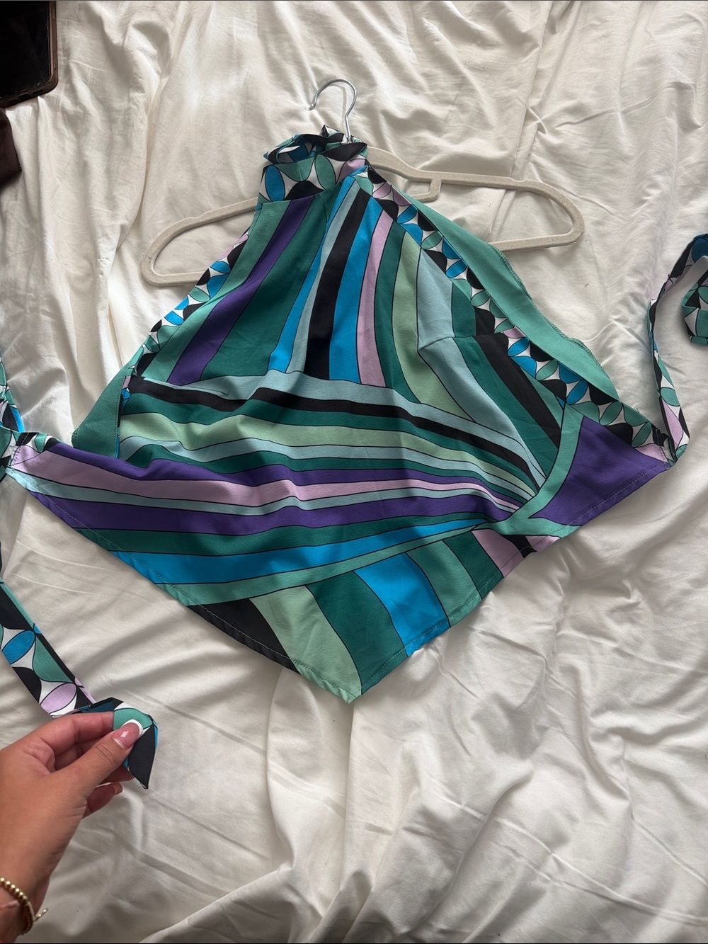Striped Halter Neck Crop Top in Teal & Purple